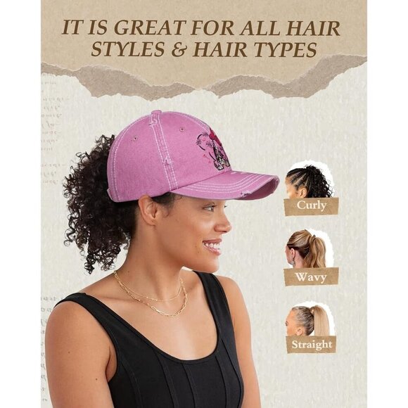 Women Cotton Ponytail Cap High Ponytail Baseball Hat Adjustable Enc...